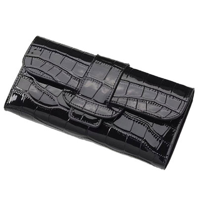 真皮鳄鱼纹长款折叠大容量女钱包
