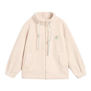 紫涵立领仿羊羔毛外套女士2025年冬季新款简约宽松摇粒绒保暖棉衣