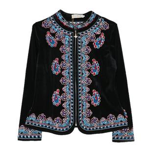 2025新款新疆舞蹈演出服秋冬季金丝绒烫钻绣花女外套维族舞红上衣