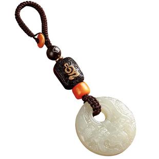 天然和田玉貔貅平安扣汽车钥匙扣挂件饰招高链绳男女情侣财皮丘档