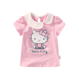 Hello Kitty童装女童棉翻领短袖T恤泡泡袖夏薄款透气可爱上衣