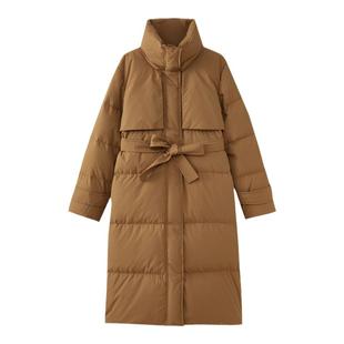 水云间超长过膝棕色立领鹅绒羽绒服女保暖外套收腰显瘦2025冬新款