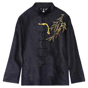 半闲集＜竹绣＞国风长袖衬衫春秋刺绣棉麻外套新中式男装衬衣唐装