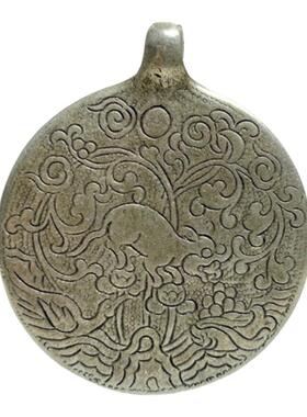 西藏手工纯铜藏式吐宝鼠九宫八卦牌复古利玛铜腰牌车挂件饰品