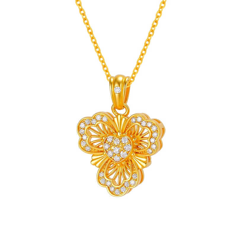 天美珠宝黄金镶钻心蕊花韵吊坠