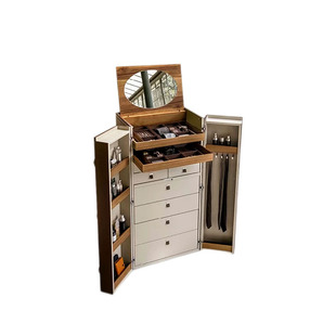 意式轻奢实木梳妆台现代卧室家用新款创意可折叠马鞍皮收纳首饰柜