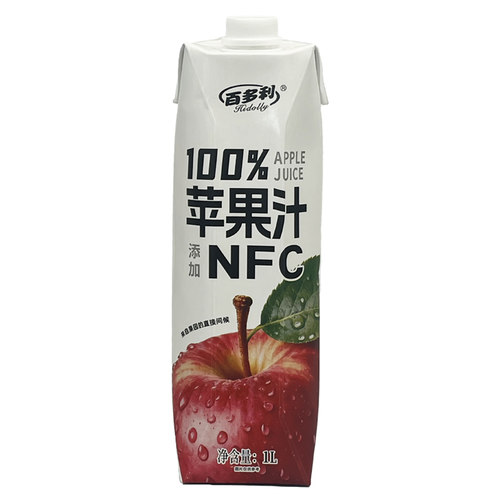 百多利100%苹果汁NFC无菌灌装1L*2瓶浓郁果香醇厚H