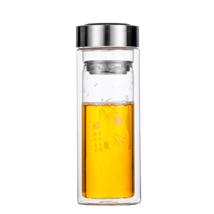 双层玻璃杯真空办公杯杯隔热茶具300ml带盖过滤商务泡茶定制广告