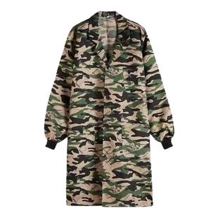 防尘罩衣围裙大褂男劳保仓管搬运工罗纹袖口迷彩女士蓝大褂工作服