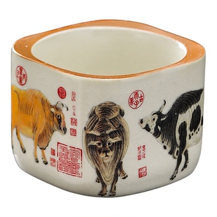汝窑陶瓷瓷五牛图主人杯四方杯家用陶瓷个人杯品茗杯功夫茶碗茶盏