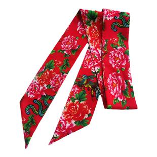 原创东北大花百搭春夏秋季长条绑包包小丝巾发带装饰飘带领巾女