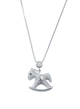 蛮文 马上有钱 招财小木马925纯银+莫桑钻时髦高级镶钻项链锁骨链