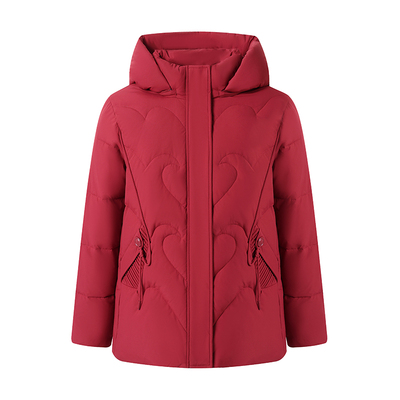 鸭鸭短款白鸭绒连帽羽绒服