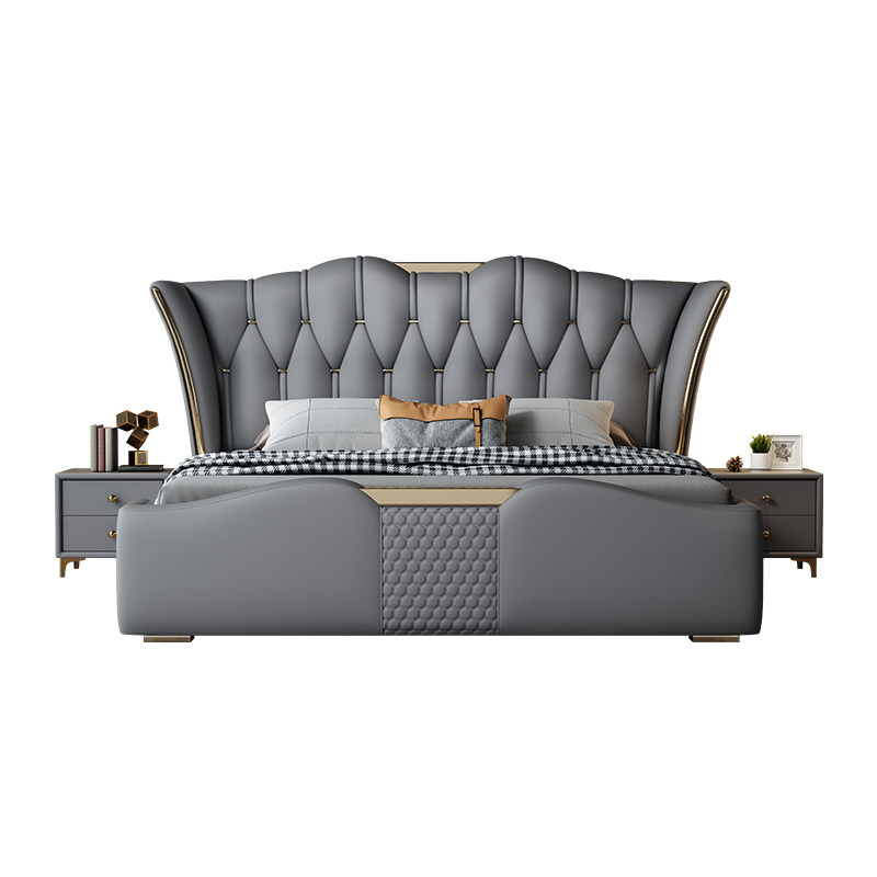 意式真皮床2米婚床主卧双人大床现代简约1.8米软包轻奢高级感皮床