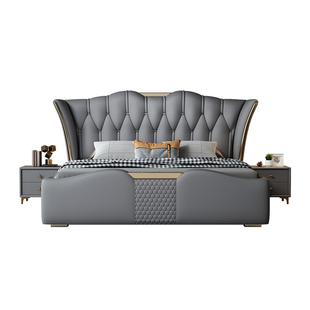 意式真皮床2米婚床主卧双人大床现代简约1.8米软包轻奢高级感皮床