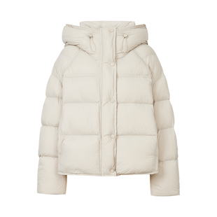 优雅米白90白鸭绒羽绒服女MOFAN摩凡2025冬新款连帽设计保暖外套
