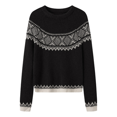 复古撞色提花浣熊软糯羊毛衫上衣