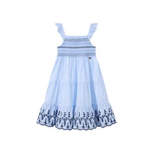 TeenieWeenie Kids小熊童装舒适夏季款女童刺绣条纹吊带式连衣裙