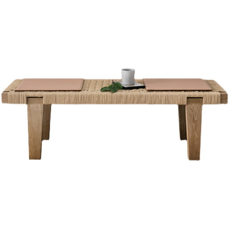 HITCHCOCK Bench/长凳实木绳编织真皮侘寂风咖啡凳北欧日式换鞋凳