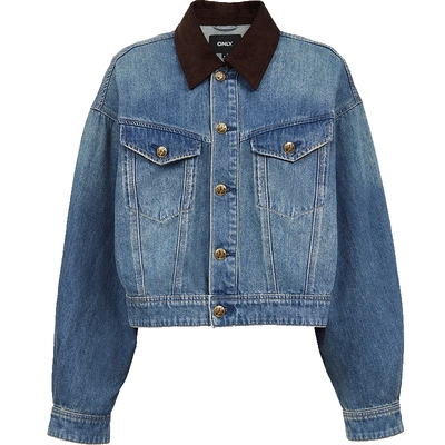 ONLY拼接翻领落肩宽松牛仔外套