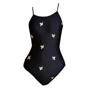 KISSINGGOURAMI时尚显瘦冲浪三角运动蜜蜂刺绣竞速游泳衣温泉女