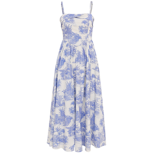 从那以后法式蓝色碎花吊带裙海边度假连衣裙高级感裙子茶歇裙女夏