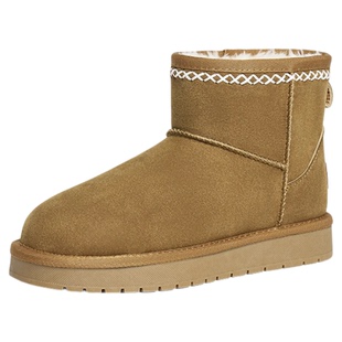 红蜻蜓雪地靴女款冬季女鞋厚底增高一脚蹬加绒保暖棉鞋休闲短筒靴