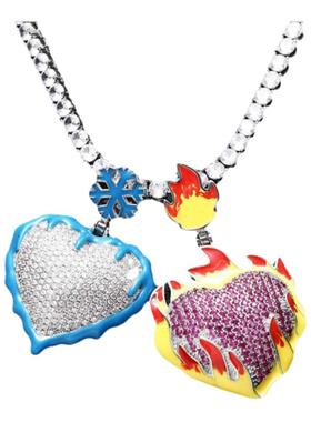 欧美嘻哈男冰冻的心项链夜光个性微镶锆石情侣款男女潮人爱心吊坠