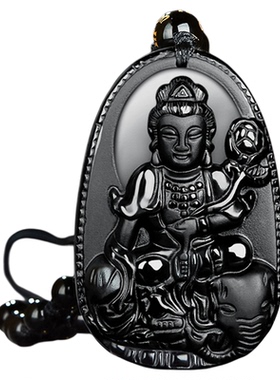 天然冰种黑曜石吊坠本命佛项链