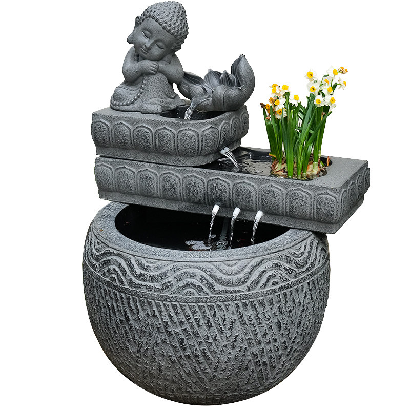 室外禅意流水鱼池造景水系景观庭院花园户外喷泉成品鱼缸仿石水槽