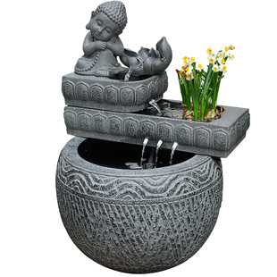 室外禅意流水鱼池造景水系景观庭院花园户外喷泉成品鱼缸仿石水槽