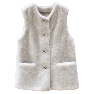 小香风马夹水貂绒皮毛一体环保皮草女毛毛外套年轻款背心百搭马甲