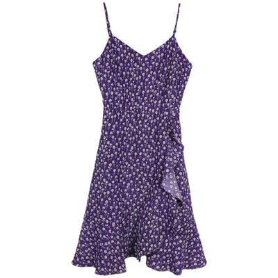 法式紫色碎花连衣裙高级感女