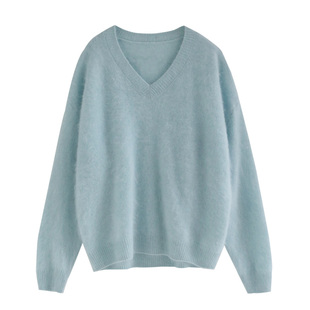 徐大脸吖定制 秋冬氛围感拉绒针织衫围巾澳洲绵羊毛v领毛衣上衣女