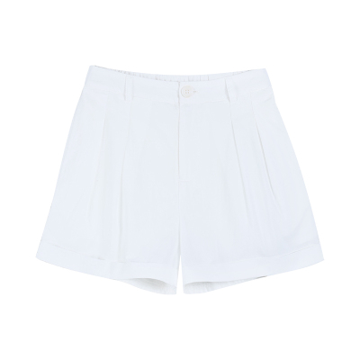 MULVAN 随搭clean fit 高腰翻边牛仔短裤女莱赛尔宽松基础热裤
