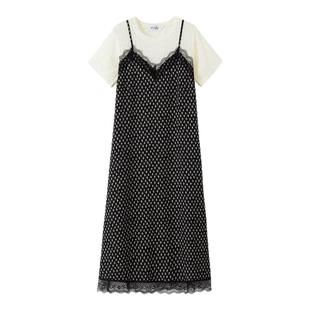 大码女装2025夏装新款胖mm蕾丝拼接吊带假两件长裙碎花显瘦连衣裙