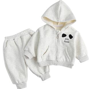 Kmi婴童男童秋冬加绒套装新款男宝宝卡通可爱外套儿童深秋