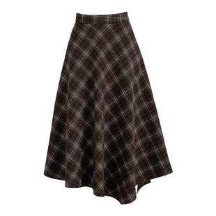 忆霏格纹毛呢半身裙女2026冬季新款垂感a字半裙不规则格子裙长裙