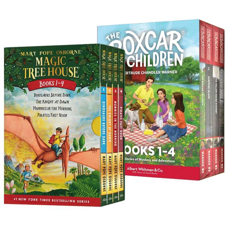 华研原版 神奇树屋英文原版绘本Magic Tree House 1-4册全套 +棚车少年1-4册全套 美国中小学课外阅读故事章节桥梁英语小说书籍