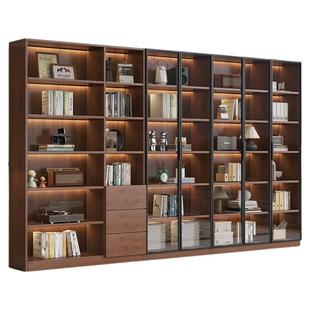 定制复古风中古书柜玻璃门展示酒柜家用客厅一体整墙到顶书架手办