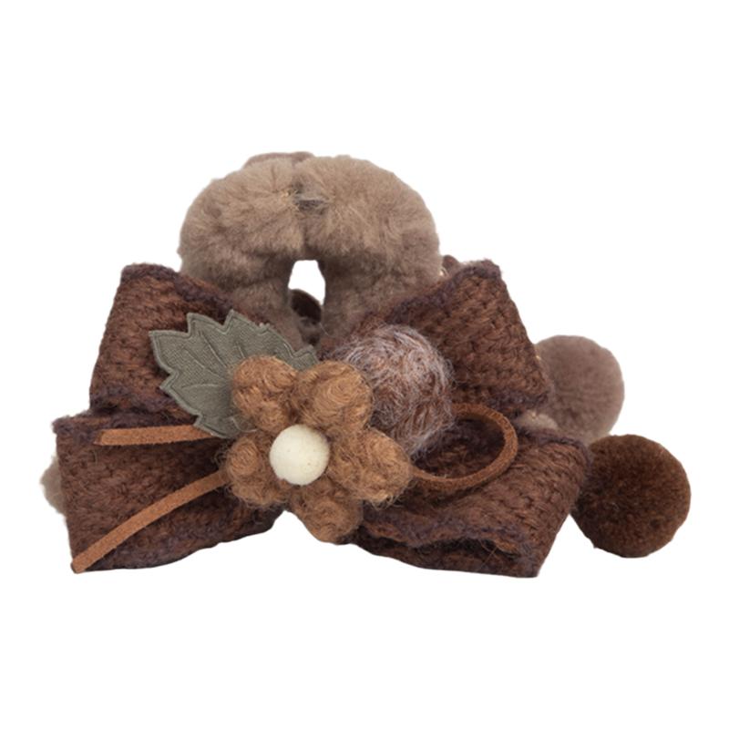 GUKUALI秋冬花朵水貂毛球流苏抓夹甜美少女高级感扎马尾发绳发饰