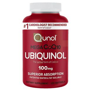 Qunol酋诺超级泛醇辅酶Q10 100mg100粒 还原型水脂兼溶美国直邮