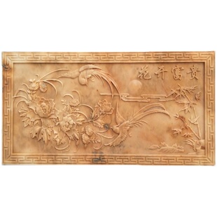 石雕浮雕晚霞红汉白玉中式照壁画屏风花开富贵大理石门口玄关影壁