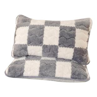 牛奶珊瑚绒枕套一对装棋盘格加厚枕头套单个48X74cm枕芯内胆套冬