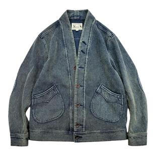 西里布蓝染剑道开衫外套道袍夹克衫男咔叽复古休闲拔染做旧新品