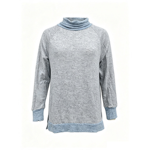 Fall Winter Women Turtleneck Top Split Long Sleeve Tee Shirt