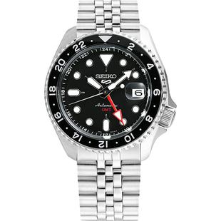 SEIKO精工5号GMT五排链蓝黑水鬼时尚拼色运动防水机械表 新年礼物