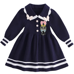 女童秋装毛衣裙2025新款宝宝公主裙朱迪兔子警官连衣裙高品学院风