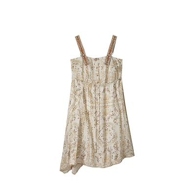 【西域风情】MSLAN民族风蝴蝶印花不规则吊带连衣裙MFCM4109