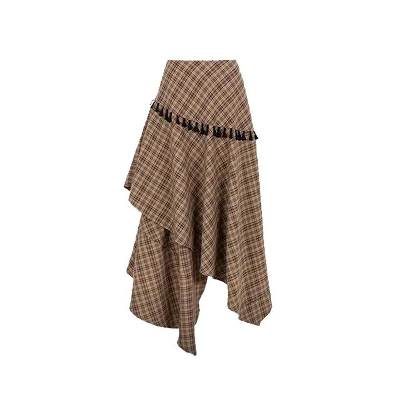 美拉德不规则格子半身裙女春秋季大码胖mm显瘦a字梨形伯克利裙子